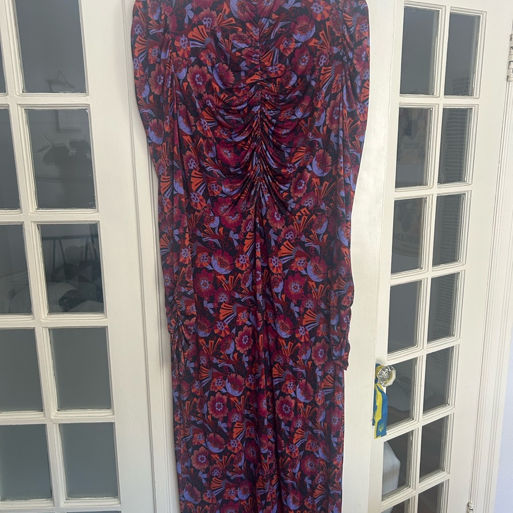 Tanya Taylor Zoe Dress Size Large Rouched Sleeves Longsleeve 70s floral